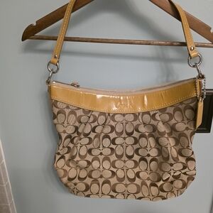 Coach Tan and Yellow Signature Shoulder Bag
